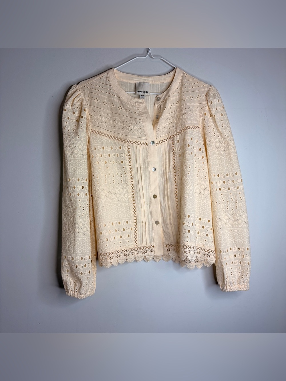 Industry Ivory Eyelet Button-Front Blouse Medium 100% Cotton Boho